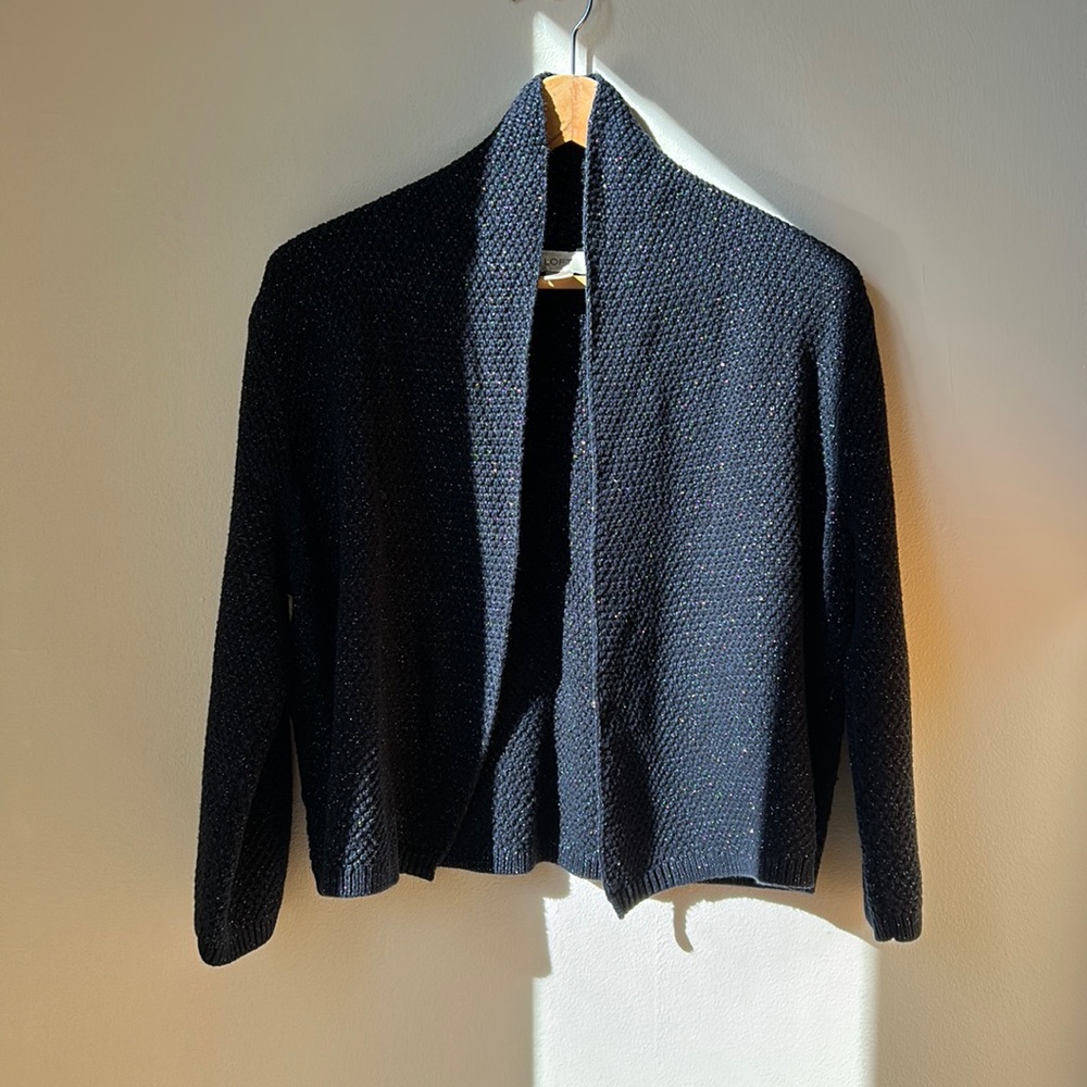 LOFT cropped open drape cardigan in navy and silver size L